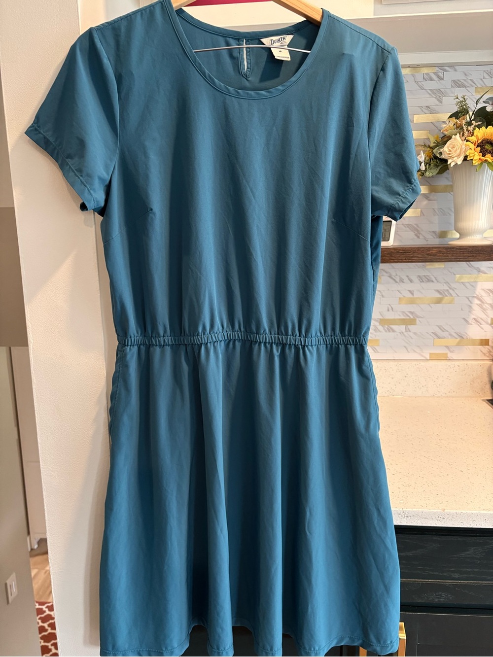 Duluth Trading Co, Teal Short Sleeve Wrinkle Free, Traveler Dress